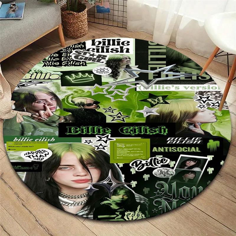 Billie Eilish Custom Name Round Area Rug,Carpet Rug for Living Room Bedroom Sofa Playroom Decor,Non-slip Floor Mat