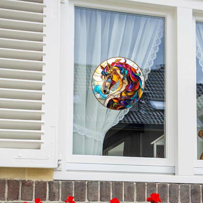 Fun-JD054 Креативная круглая красочная голова лошади Балконное стекло Окно Домашнее украшение Электростатическая наклейка на окно