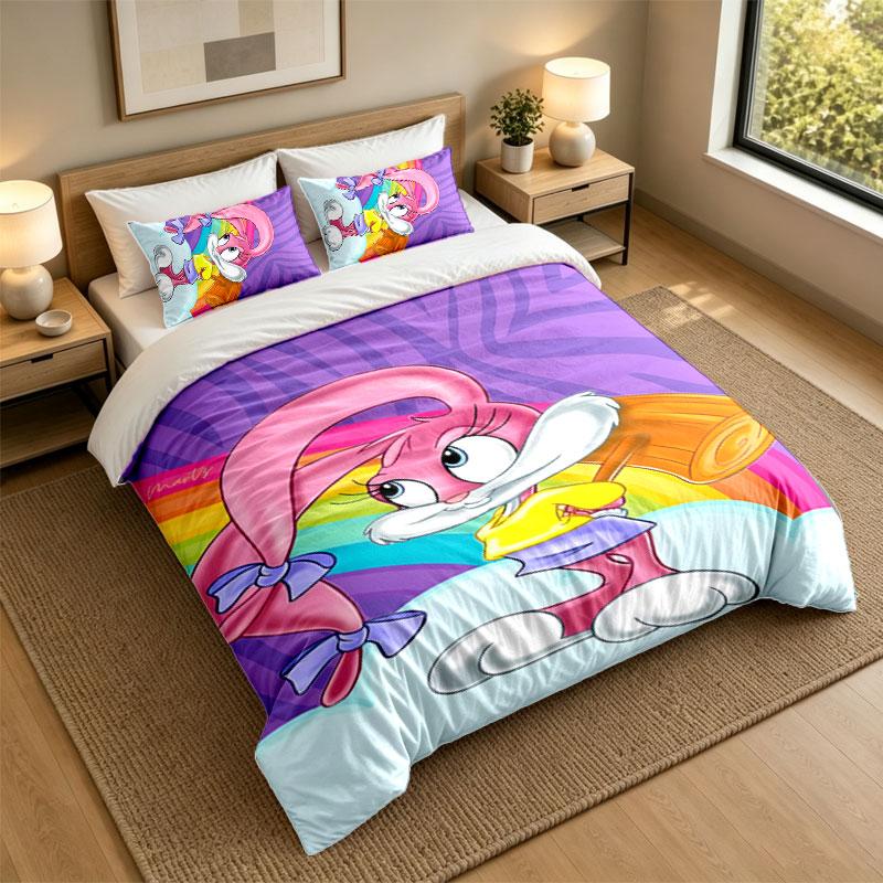 3Pcs Bedding SetRabbit Soft Bed Sheet and Two Pillowcases Home Bedroom Decor