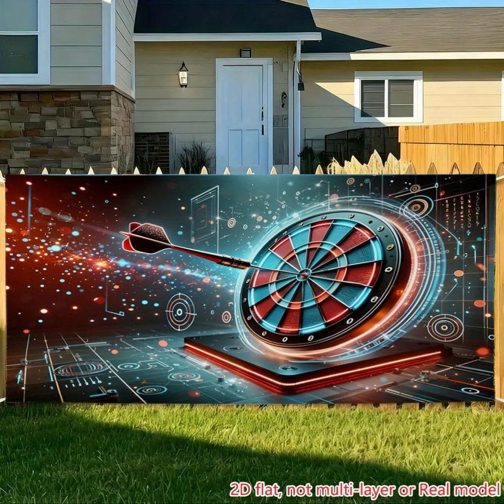Extra-large 2D flat-print party banner with dartboard center targetDJH