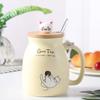 Cute Creative Cat Ceramic Coffee Mug with Lid and Spoon Kawaii Cartoon Kitten 450ml Gift Children Couple's Water Cup Drinkware