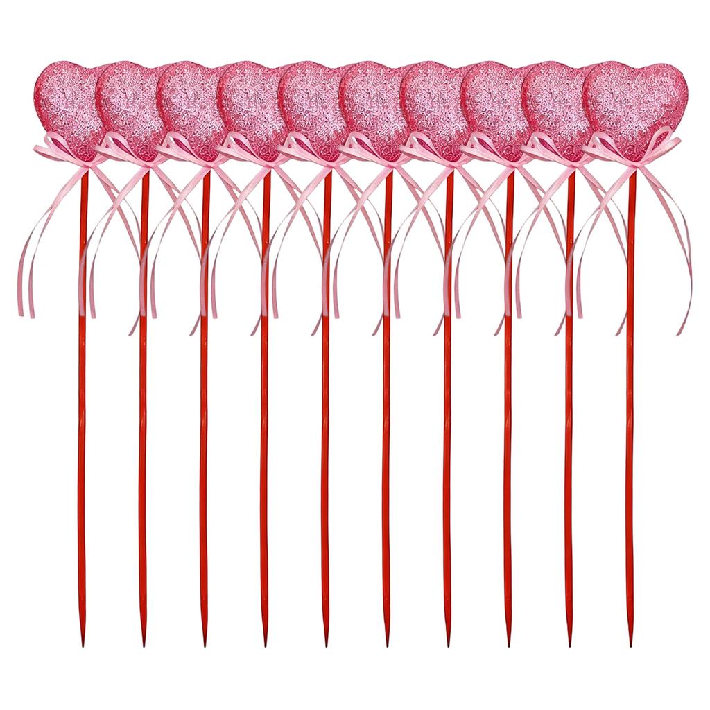 10pcs Valentine's Day Glitter Heart Decor Picks Red Pink Ribbon Ornaments Wedding Party Flower Arrangement Table Decor