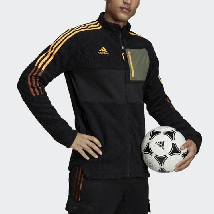 Adidas Soccer Sports Striped Velvet Collar Logo Jacket Men Outerwear Black H33668