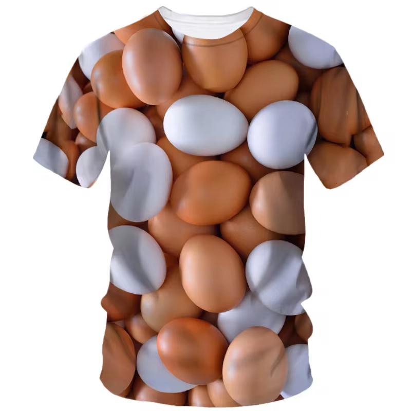 Funny Egg Pattern T-shirts 3D Printing Food Short Sleeve Round Neck Cool Design Men's T-shirts