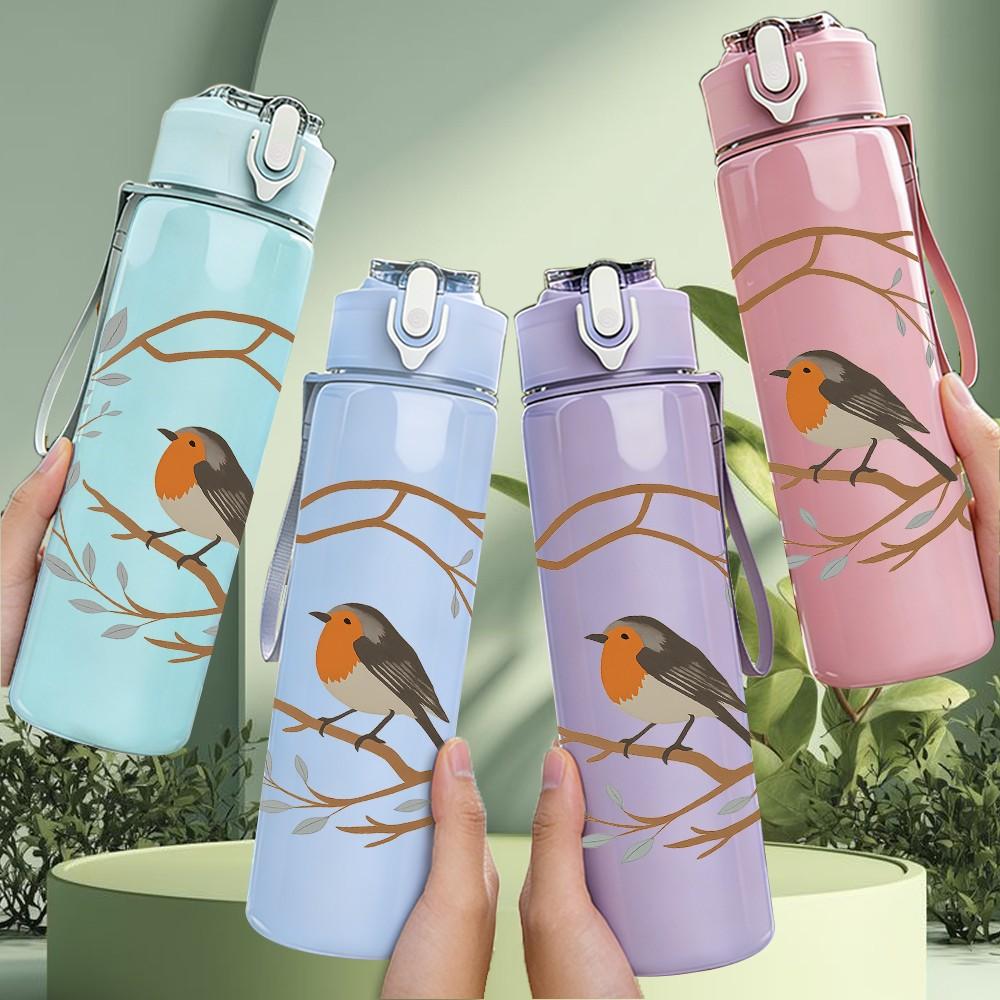 1PC Wreath Robin Bird Print 750ml Color Plastic Sports Water Bottle Leakproof Flip Straw Lid Suitable for Sports Office Home Use