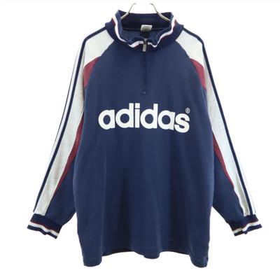 Adidas 80-е Сделано в Японии, сделано Descente, винтажный свитшот-тренер с длинным рукавом, высоким воротником и молнией до середины груди, мужской, б/у