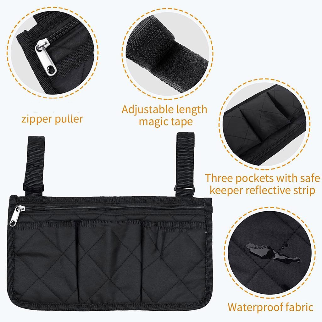 Waterproof Wheelchair Side Pouch Multipocket Wheelchair Hanging Bag Armrest Hanging Handle Holder Wheelchair Accessories