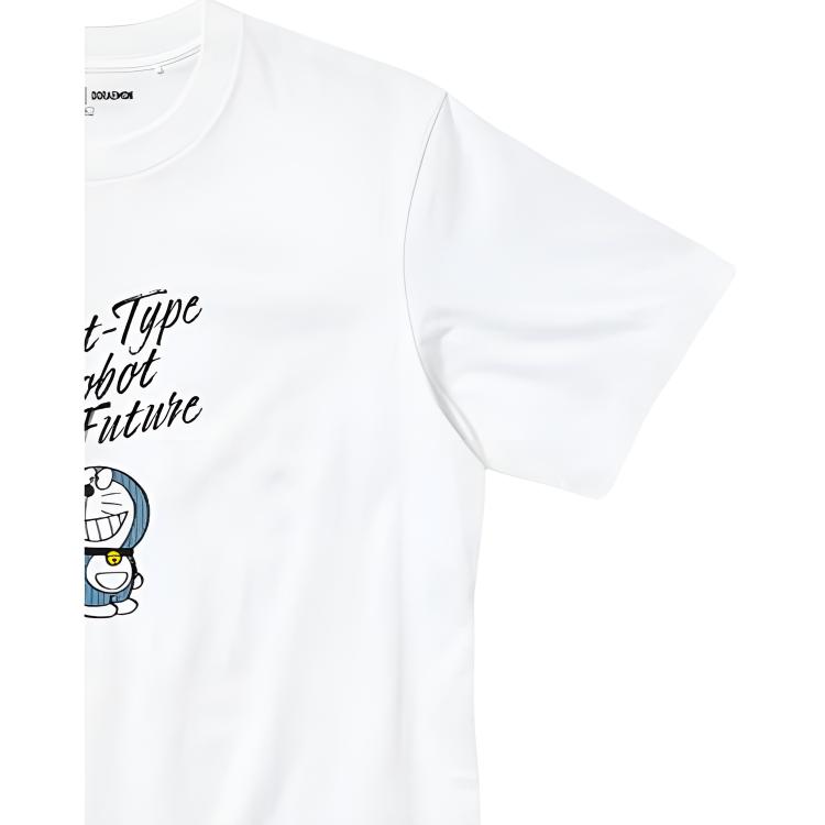 Uniqlo × Мультяшная футболка с принтом букв Doraemon, с круглым вырезом, с коротким рукавом, мужская, белая 447390-00