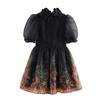 2025 Spring Women's Fashion Puff Sleeve Dress with 3D Floral Decoration