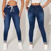 Drawstring Waist Denim Jeans For Women High Waist Stretch Pencil Pants Pantalones De Mujer