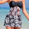 Split Skirt Swimsuit Conservative Tankini Swimsuit Mesh Printed European and American Swimwear