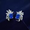 WUIHA Vintage 925 Sterling Silver 5 * 7 MM Emerald Cut Sapphire High Carbon Diamonds Gemstone Ear Studs Earrings Fine Jewelry
