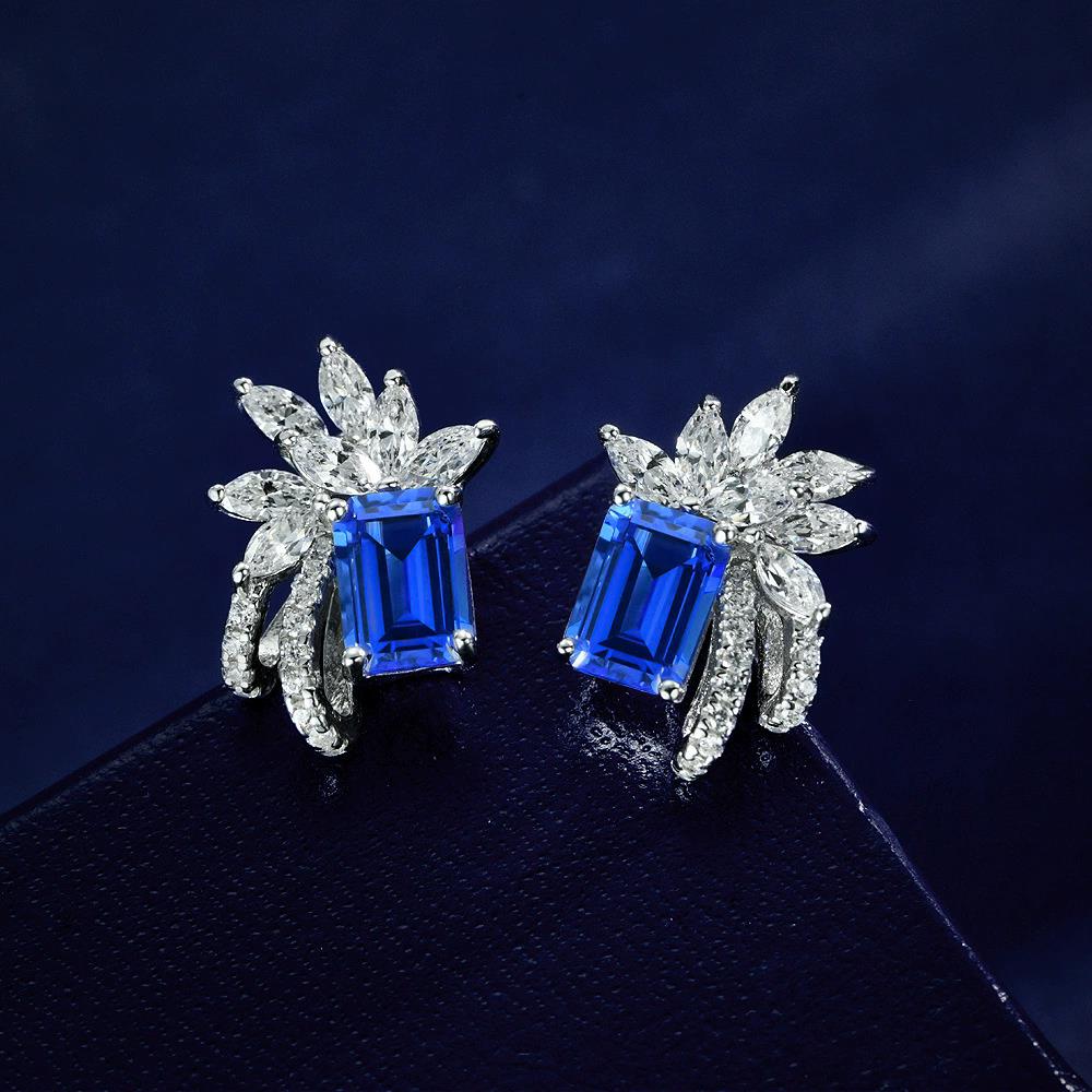 WUIHA Vintage 925 Sterling Silver 5 * 7 MM Emerald Cut Sapphire High Carbon Diamonds Gemstone Ear Studs Earrings Fine Jewelry