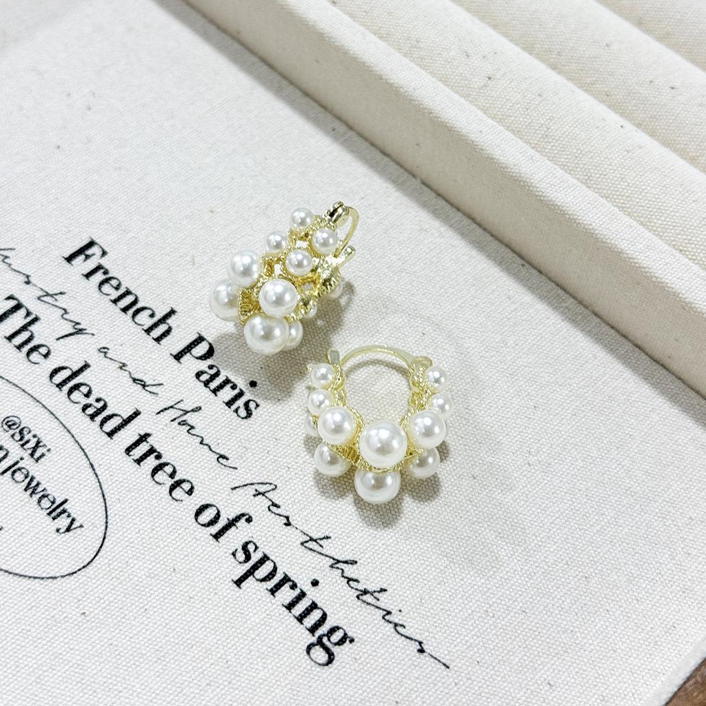 Ретро уникальные двухрядные серьги-кольца с жемчужинами женские французские легкие роскошные серьги-пряжки в стиле ниши