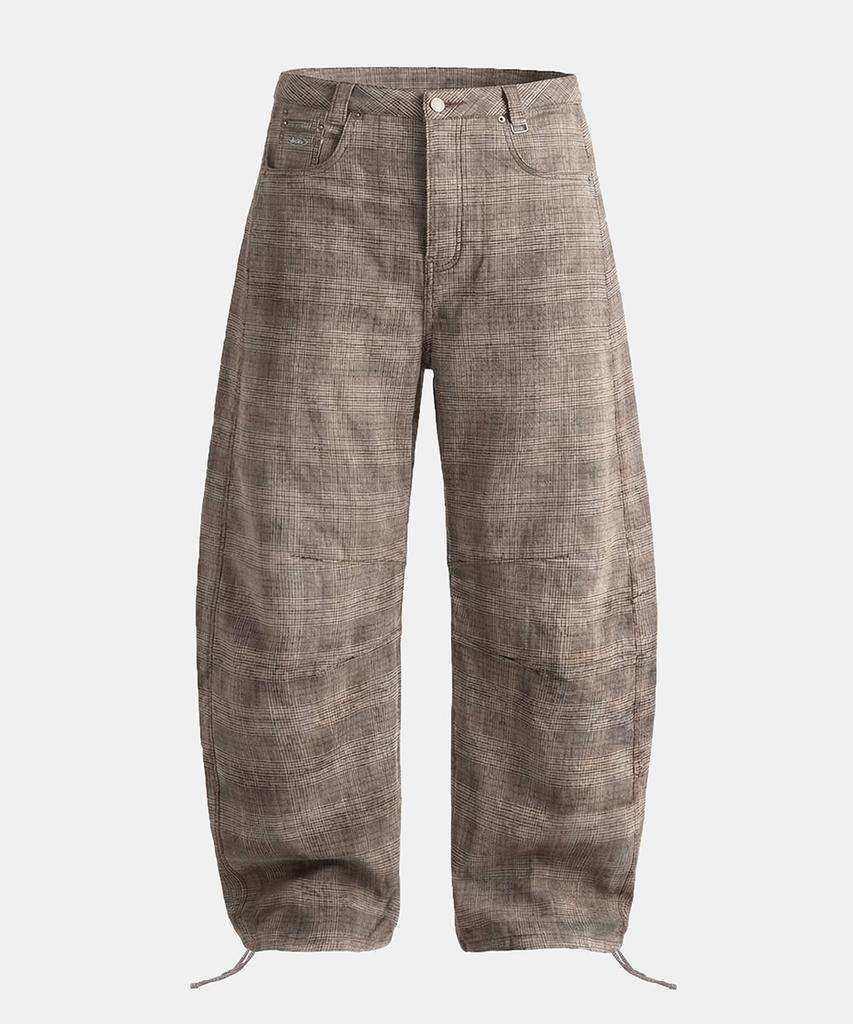 BADBLOOD 0519 Cinch-Back Curved Pants - Brown Check