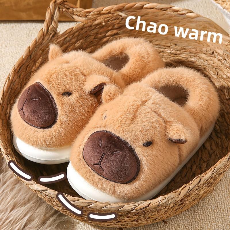 Мао Мао Тапочки для осени и зимы, на толстой подошве для ношения на улице, теплые для домашнего использования в помещении, хлопковые тапочки с мысками