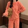 Fashion Coral Velvet Jacquard Pajama Set - Thick, Cozy, Unisex Autumn/Winter Suit