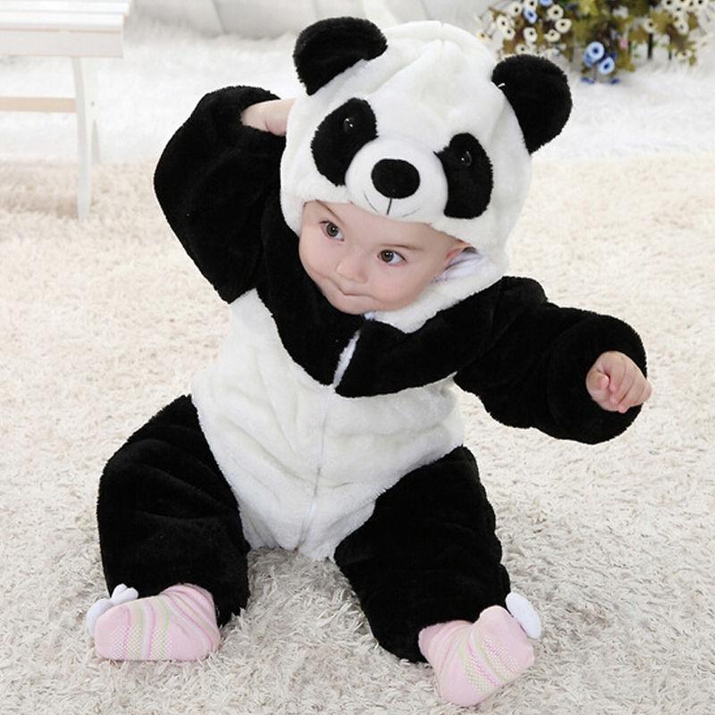 Newborn Toddler Baby Boy Girls Long Sleeve Hooded Zipper Panda Cartoon Warm Romper Jumpsuit Playsuit 0-3Y