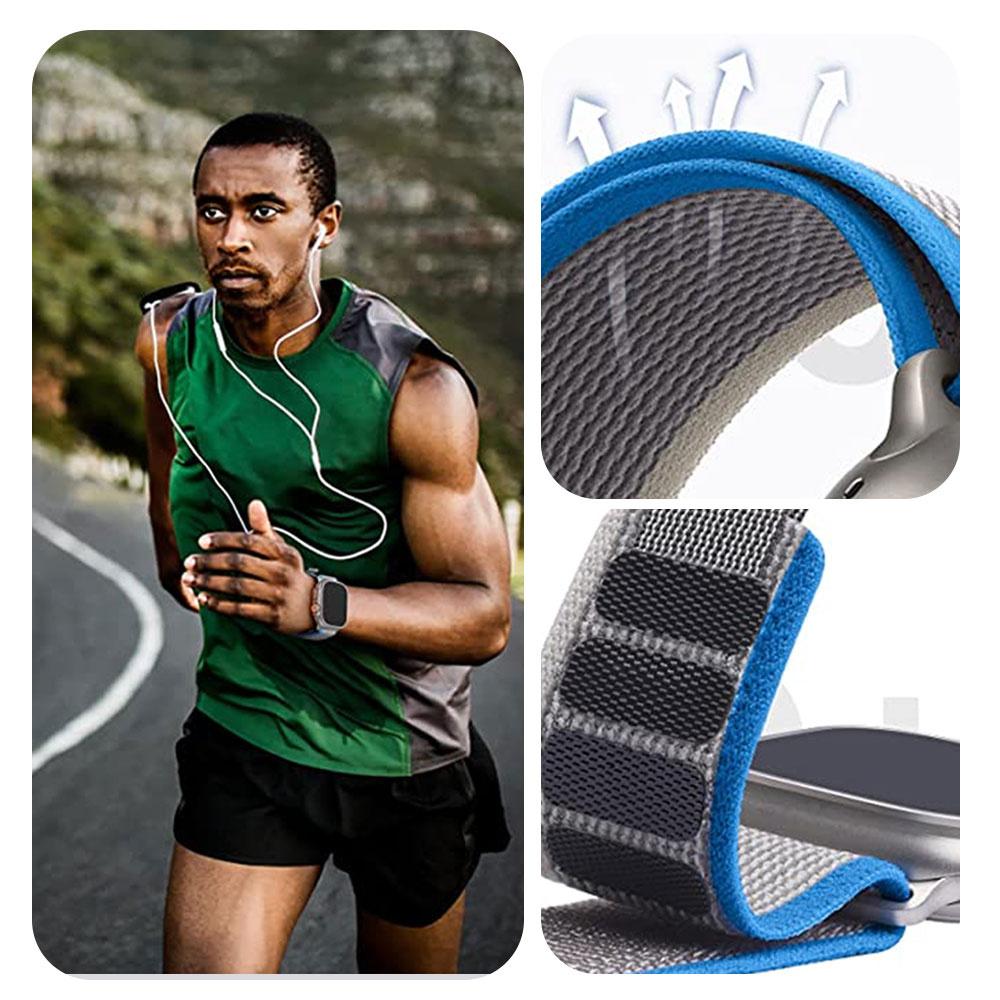 Pasek Nylonowy Alogy Sport Strap Na Rzep Do Apple Watch 1/2/3/4/5/6/7/8/Se (38/40/41Mm) Niebiesko-Szary