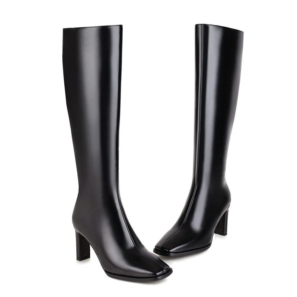 Krazing Pot ПУ осенне-зимняя обувь на высоком каблуке сапоги для верховой езды с квадратным носком европейский дизайн сохраняют тепло высокие сапоги до бедра