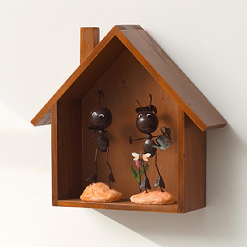 Display Toy Shelf Wooden Wall Shelf Wall Mounted Floating Shelves House Shape Wall Storage Organizer Key Storage Rack Wall Decor