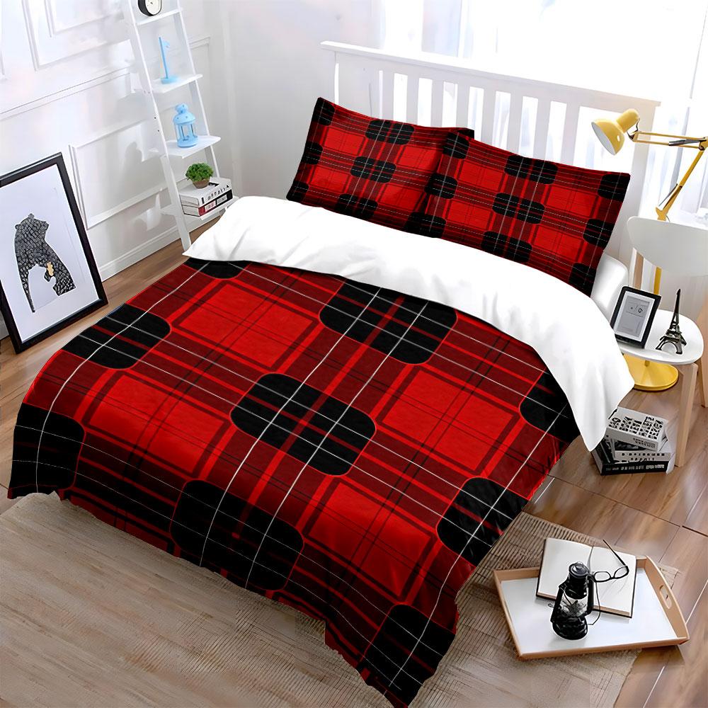 Red-and-black plaid squares. Bedding sets Duvet cover sets Duvet covers Pillowcases(1 * Duvet Cover 2 * Pillowcases without duvet insert)