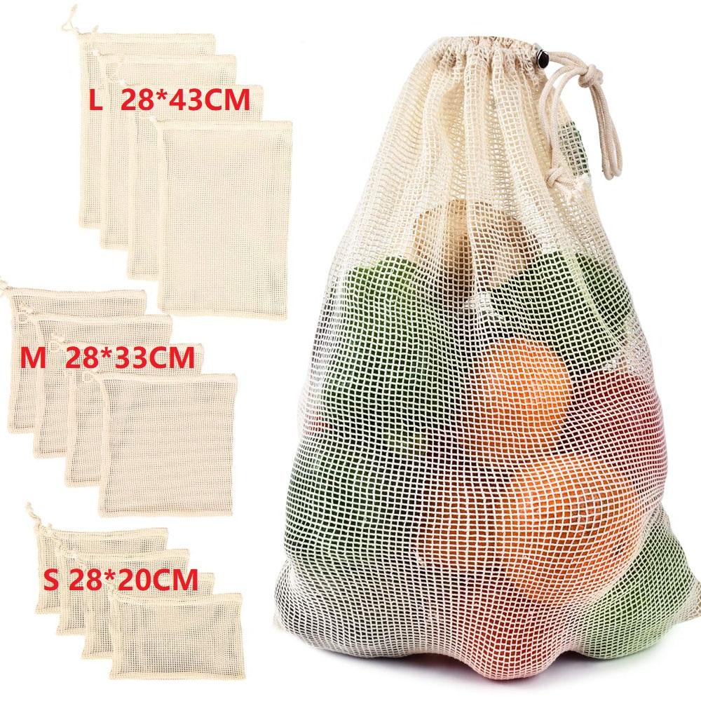 Cotton Mesh Vegetable Bags Produce Bag Reusable Cotton Mesh Vegetable Storage Bag Kitchen Fruit Vegetable with Drawstring