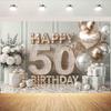 Silver Gold Diamond 50th Happy Birthday Photography Backdrop Light Up Letter Balloon White Flower Gift Box 50 Years Birt
