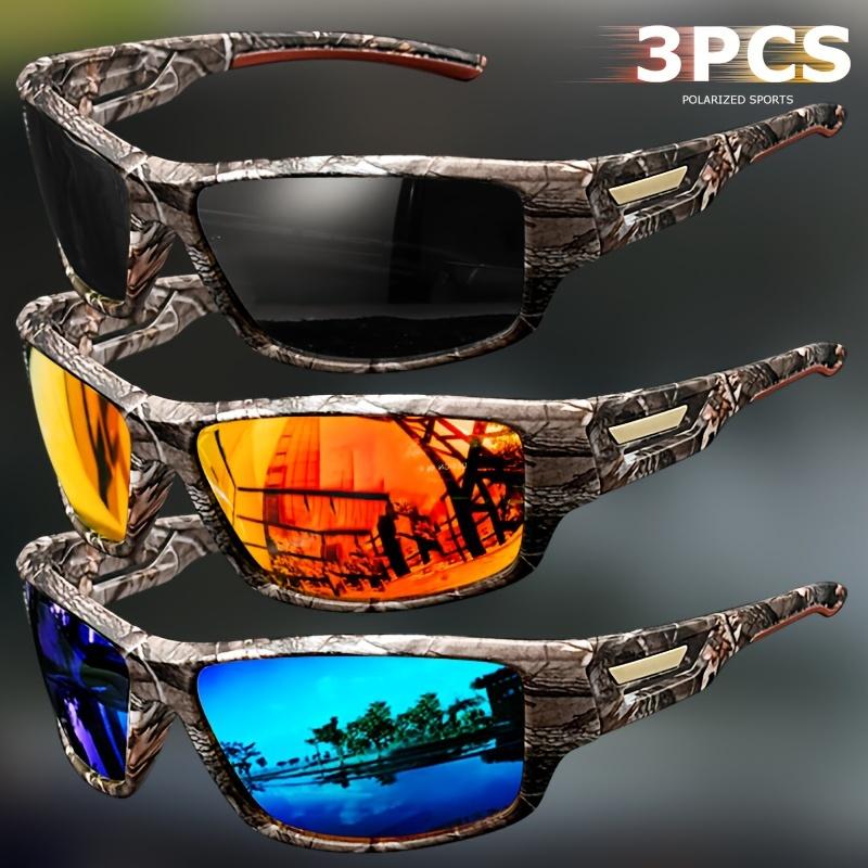 3 шт. поляризованных спортивных солнцезащитных очков с камуфляжной оправой — защита от ветра и песка для активного отдыха, в комплект входит салфетка для протирки