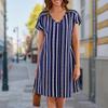 Летняя мода Женское платье с V-образным вырезом и короткими рукавами Ретро Полосатый Принт Сексуальное Короткое Платье Юбка Платья