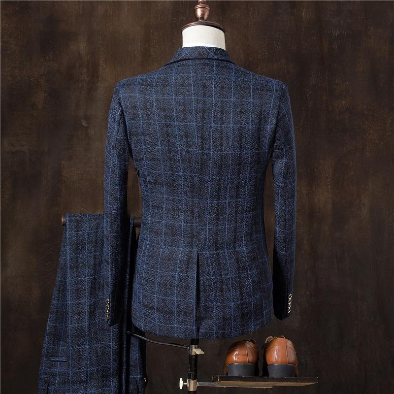 2024 Men's British Slim Plaid Three-Piece Suit: Trendy Autumn/Winter Fashion