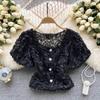 RUGOD Короткая темпераментная рубашка Niche Design Sense Mesh Flower, женская новая летняя тонкая однобортная универсальная рубашка