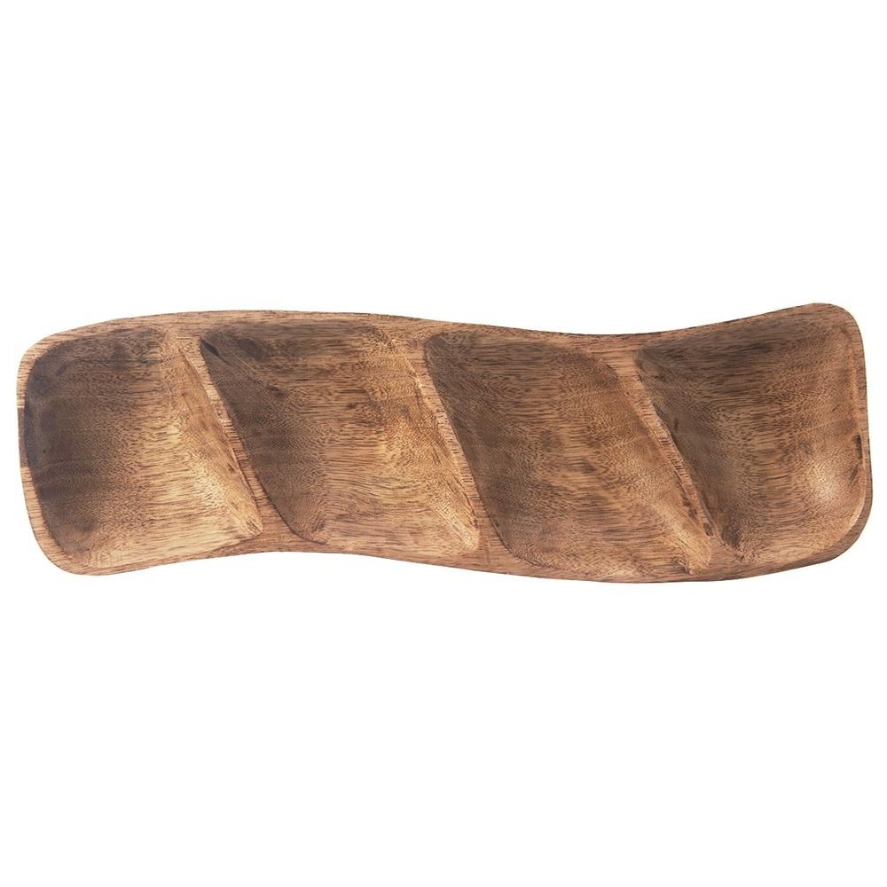Handcrafted Divided Mango Wood Serving Plate 4 Sections 35x11cm