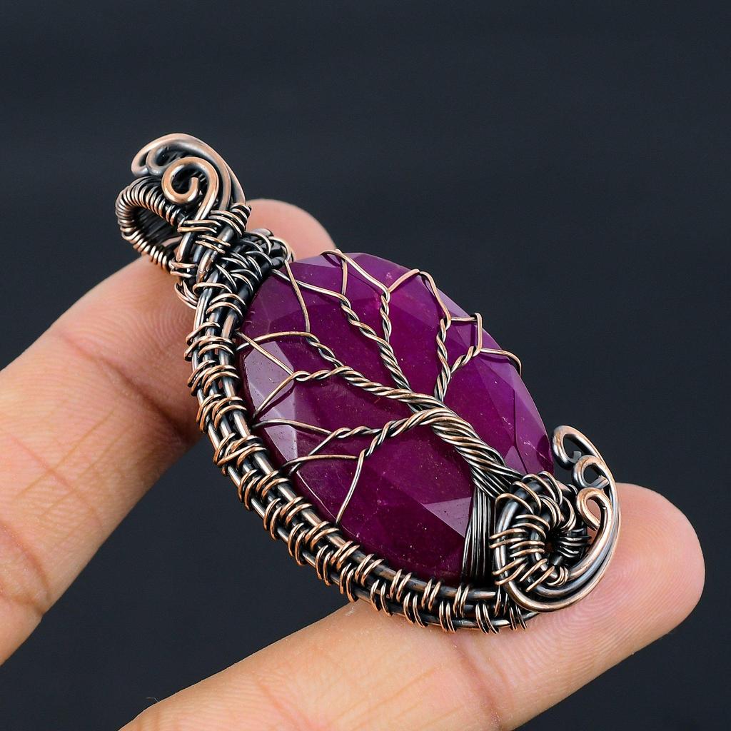 Рубиновый кулон Ювелирные изделия из драгоценных камней, Кулон ручной работы, обернутый медной проволокой 999 пробы, Ювелирные изделия новейшего дизайна