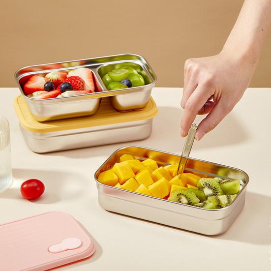 Stainless Steel Snack Containers 2 Compartment Lunch Box Leak-Proof Bento Box with Lids Reusable Food Storage Containers for Travel Camping Outdoor