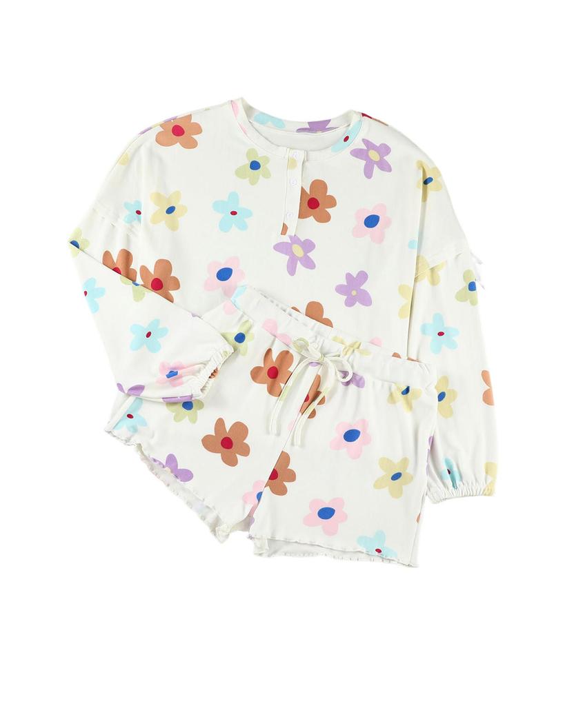 Azura Exchange Floral Henley Top and Shorts Set