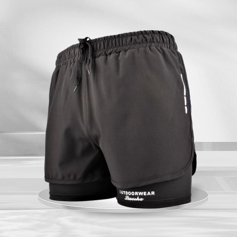 Men's Anti-Embarrassment Quick-Dry Double-Layer Boxer Swim Trunks for Beach, Swimming, and Hot Springs