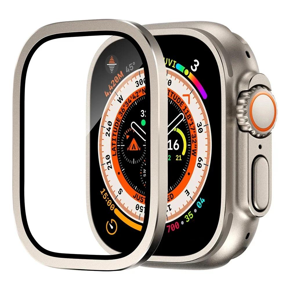 Корпус из алюминиевого сплава + закаленное стекло для Apple Watch Ultra 2 49 мм Защитная пленка от царапин для iWatch Ultra 49 мм