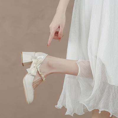 Винтажные туфли Мэри Джейн, сказочный ветер 2024, новинка весны и лета, женские нежные туфли на толстом каблуке для подружек невесты, одинарные туфли на высоком каблуке