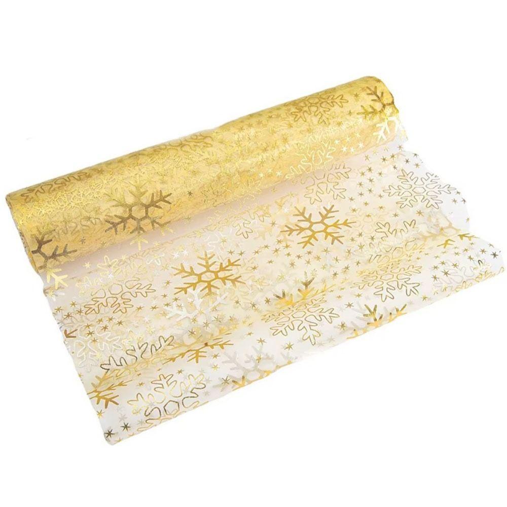 Organza Christmas Foil Table Runner Snowflake Pattern Dinning Table Decoration Tablecloth Wedding