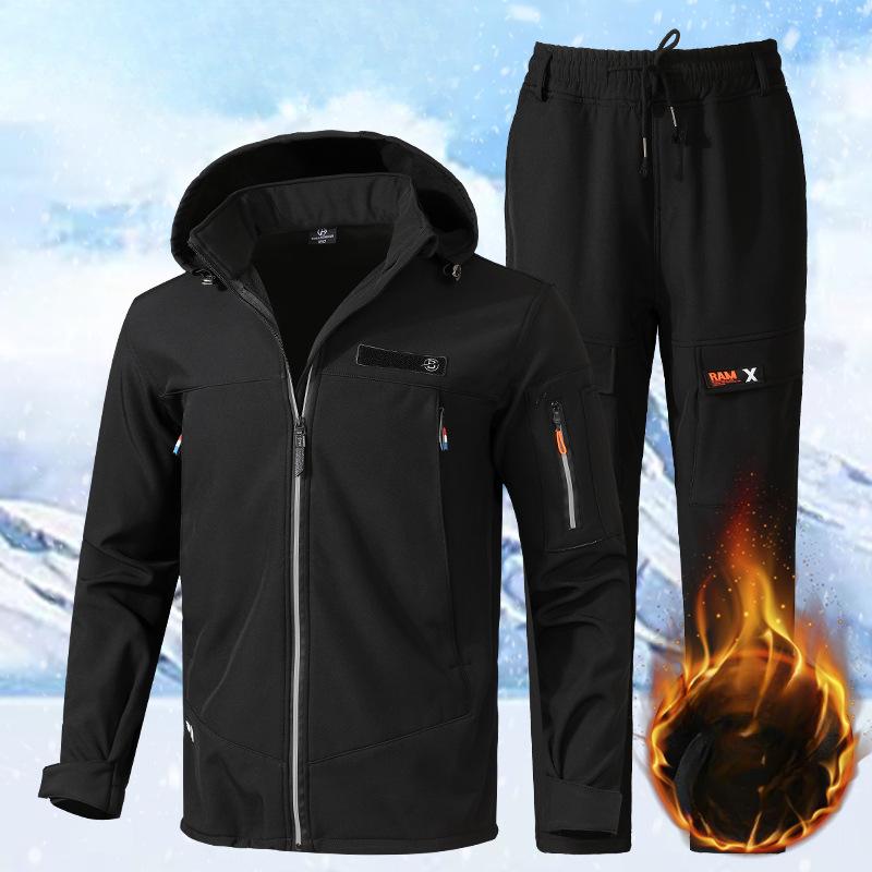 Мужской водонепроницаемый и ветрозащитный теплый флисовый костюм-куртка на осень и зиму, с плюшевой подкладкой, из хлопка софтшелл, для улицы, толстый стиль