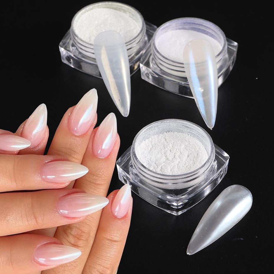 Xiaomi 3pcs Pearl Effect Nail Powders Mirror Aurora Chrome Mermaid Nails Art Powder Rainbow AB Magic Mirror Pearl Shell Powder Supplies