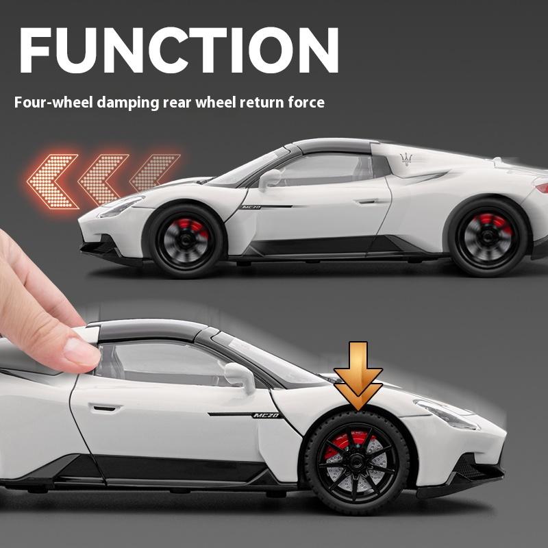 Модель спортивного автомобиля Maserati MC20 из сплава, литая под давлением, масштаб 1/24, детская игрушечная машина со звуком и светом, подарок на день рождения для мальчика, украшение для рабочего стола
