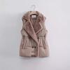 Lamb Wool Splicing Down Cotton Vest Women Wear Outside In Winter Autumn and Winter New Fur Integrated Lapel Drawstring Vest