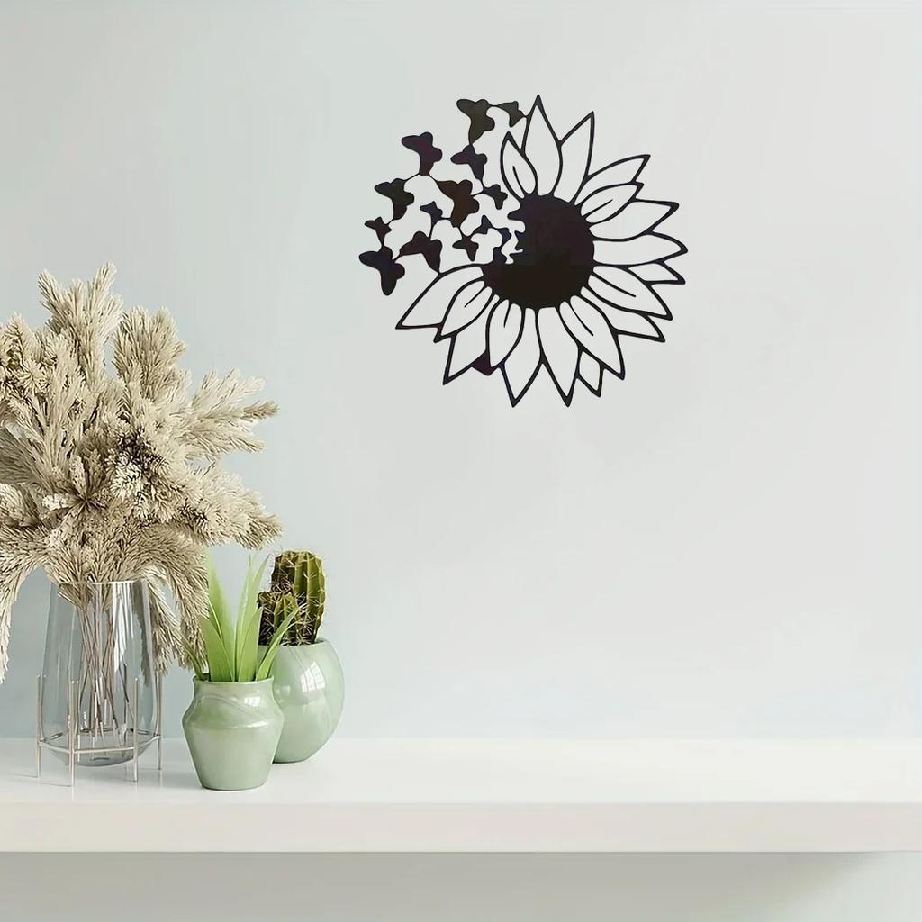 Butterfly Sunflower Wall Decor – Metal Wall Hanging, Modern Art for Birthday Parties, Stylish Room and Outdoor Home Decor