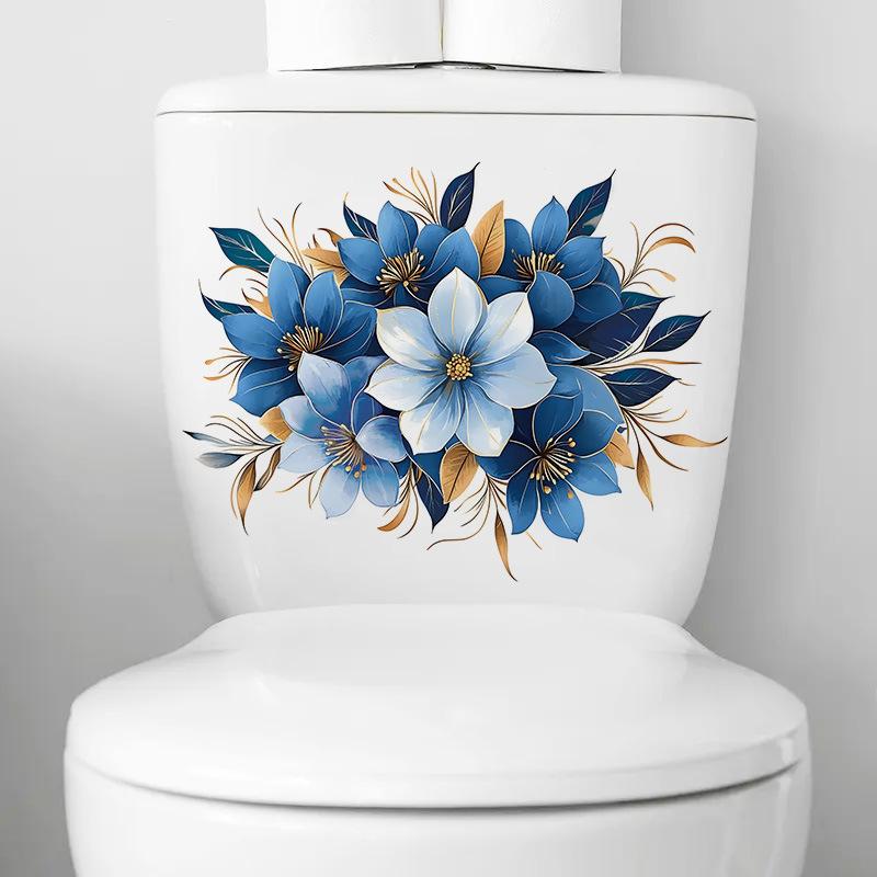 Свежие акварельные цветочные листья Наклейка на стену в туалет Самоклеящаяся Съемная Водонепроницаемая для зеркала в ванной Домашний декор Искусство