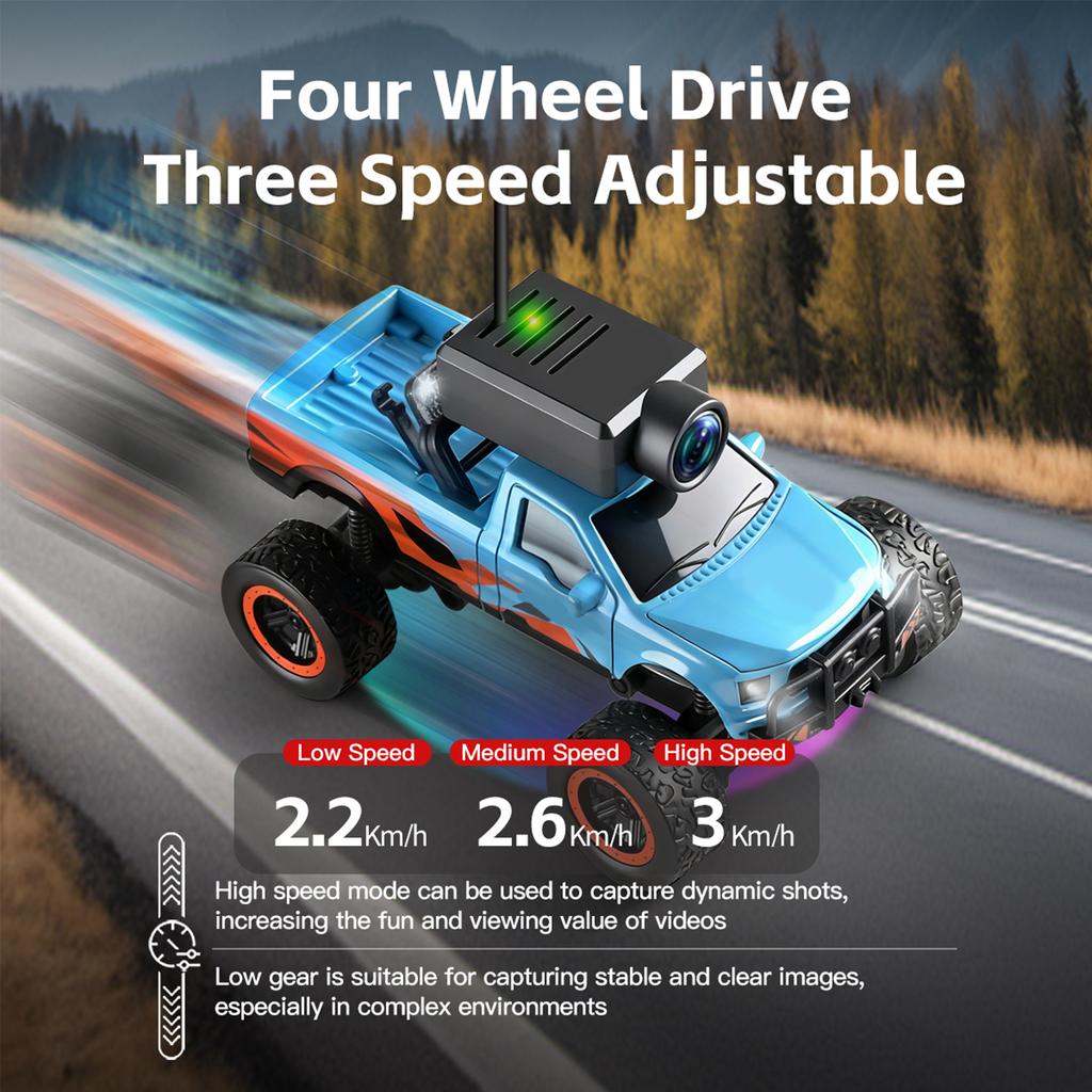 1:64 Мини Радиоуправляемая Машинка, 2.4G 4WD FPV Пульт Дистанционного Управления Внедорожник с HD Камерой, Гироскопом, Светодиодными Огнями, Управление через Приложение
