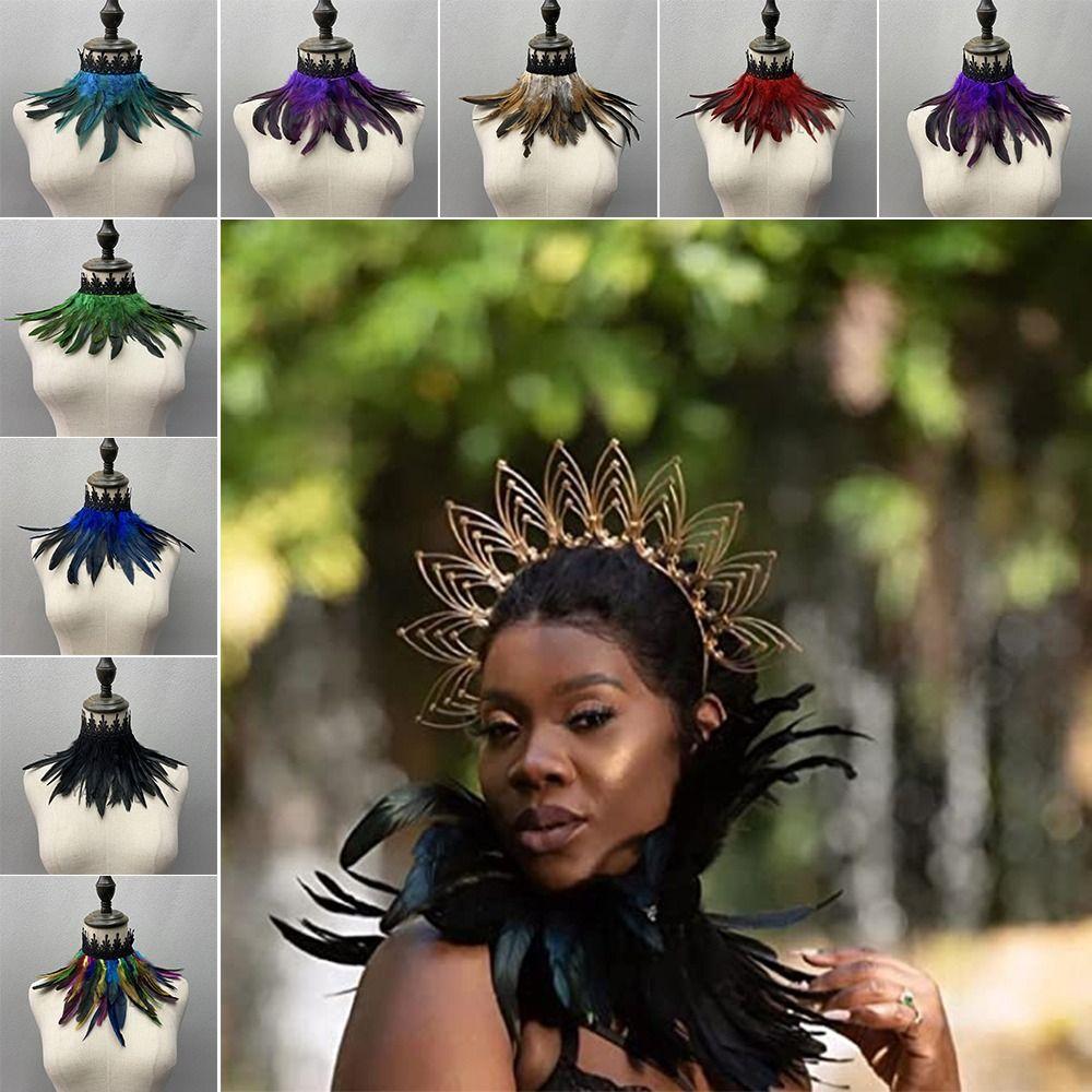Cosplay Women Sexy Natural Feather Feather Choker Lace Fake Collar Punk Cape Shawl