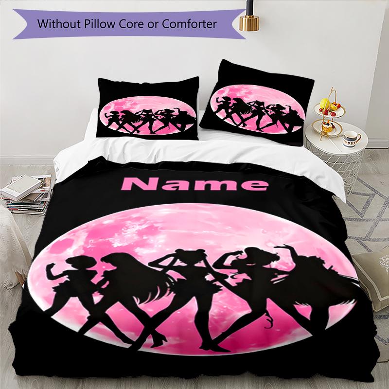 3pcs Custom Name Sailor Moon Bedding Set Duvet Cover Closure Includes 1 Duvet Cover & 2 Pillowcases, Soft and Comfortable for All Seasons.