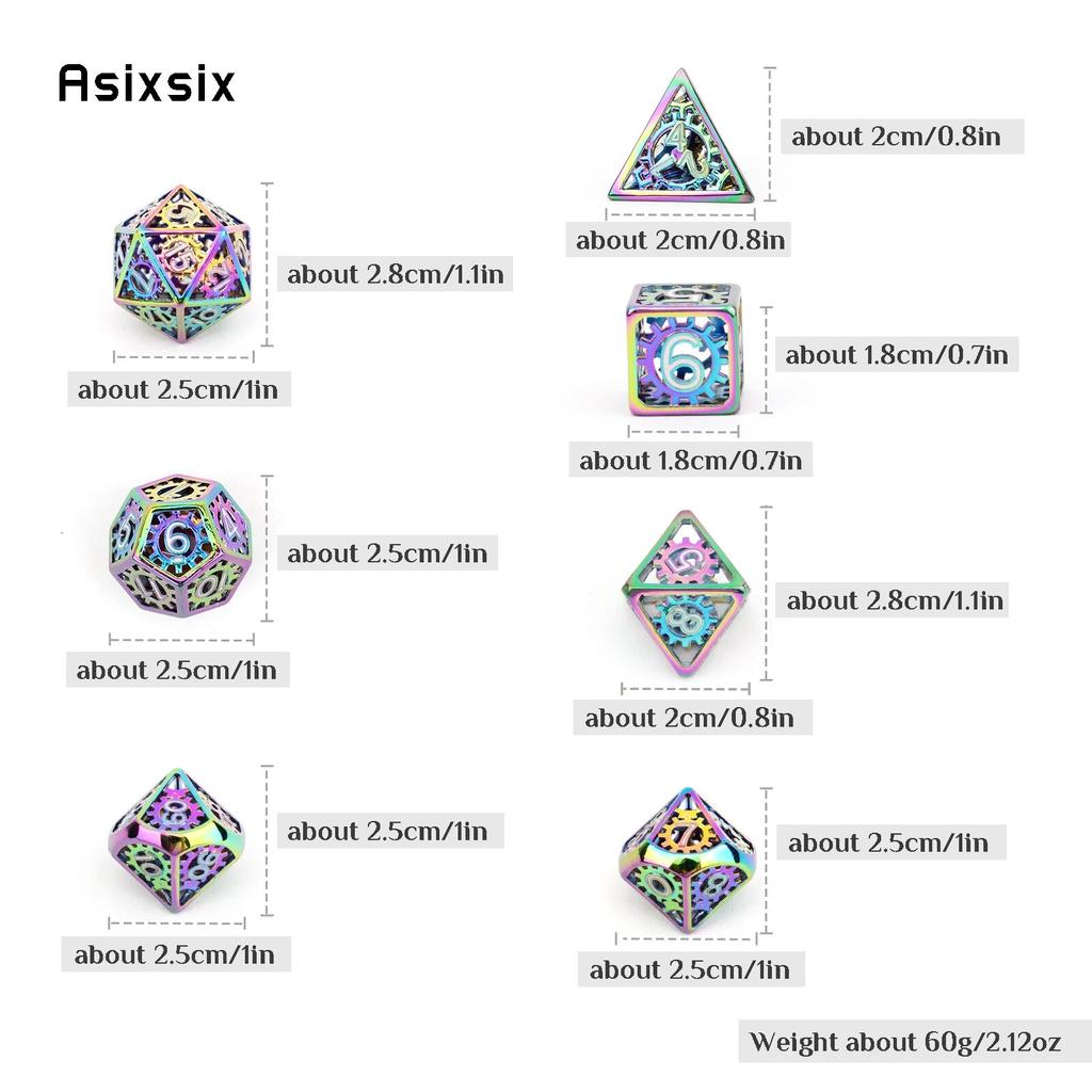 7 шт. красочные шестерни, металлические кубики, полые металлические многогранные кубики, набор, подходит для ролевой игры, настольной игры, карточной игры